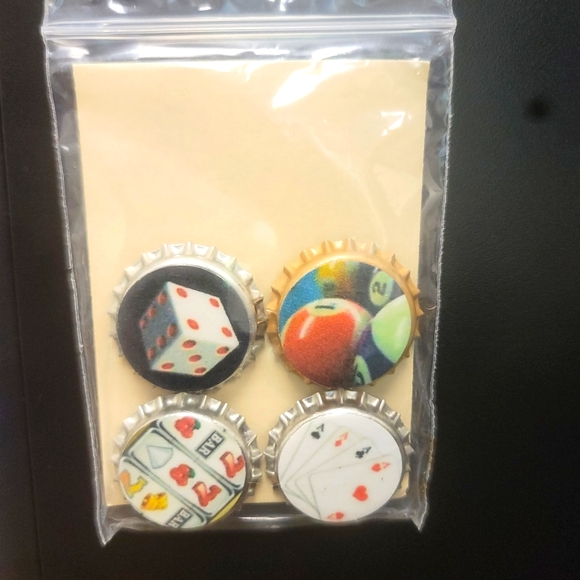 Game Room Bottle Top Magnets  Set of 4 Handmade - Picture 2 of 4
